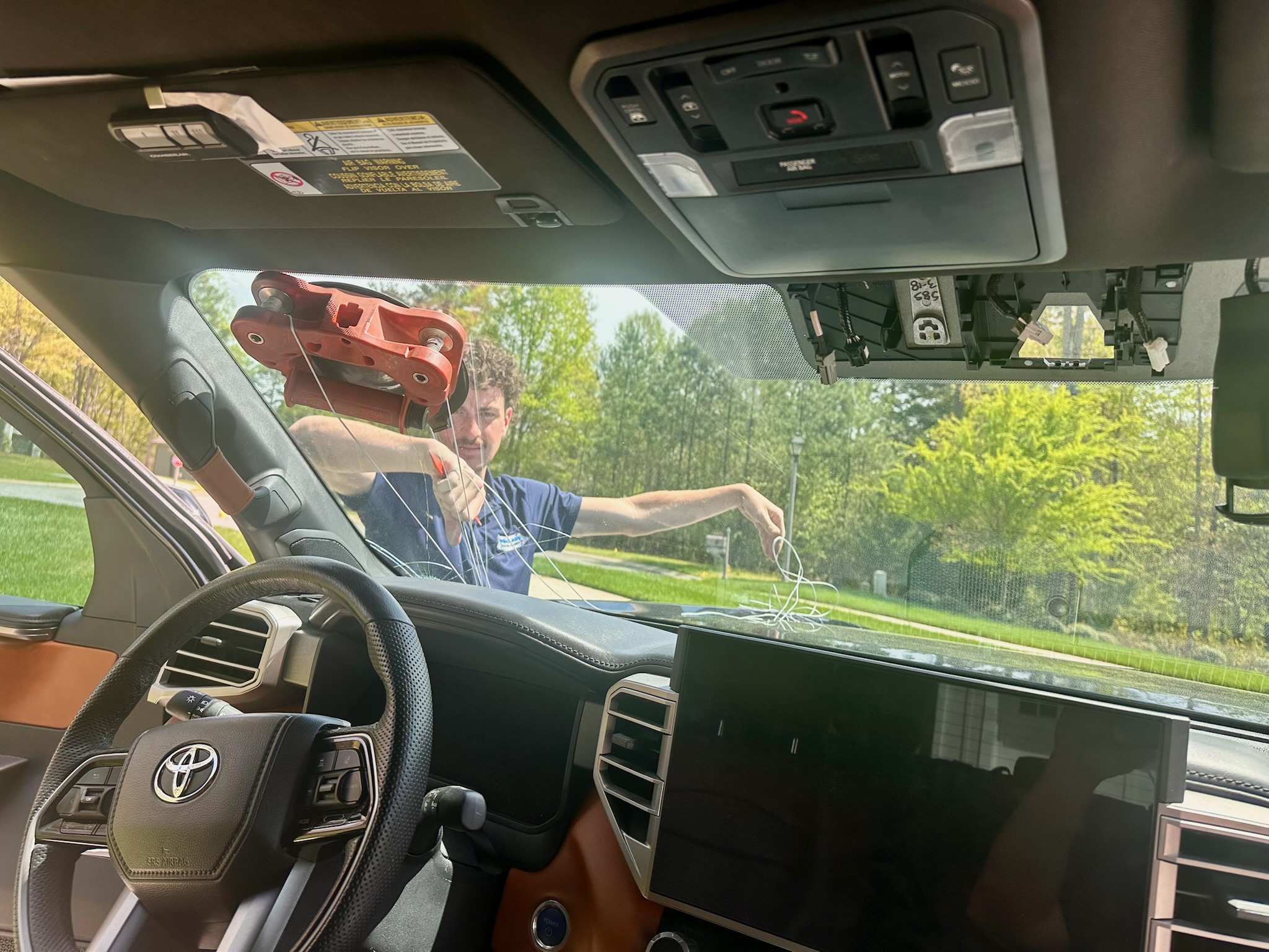 Inside view of windshield repair — SuperGlass Charlotte NC